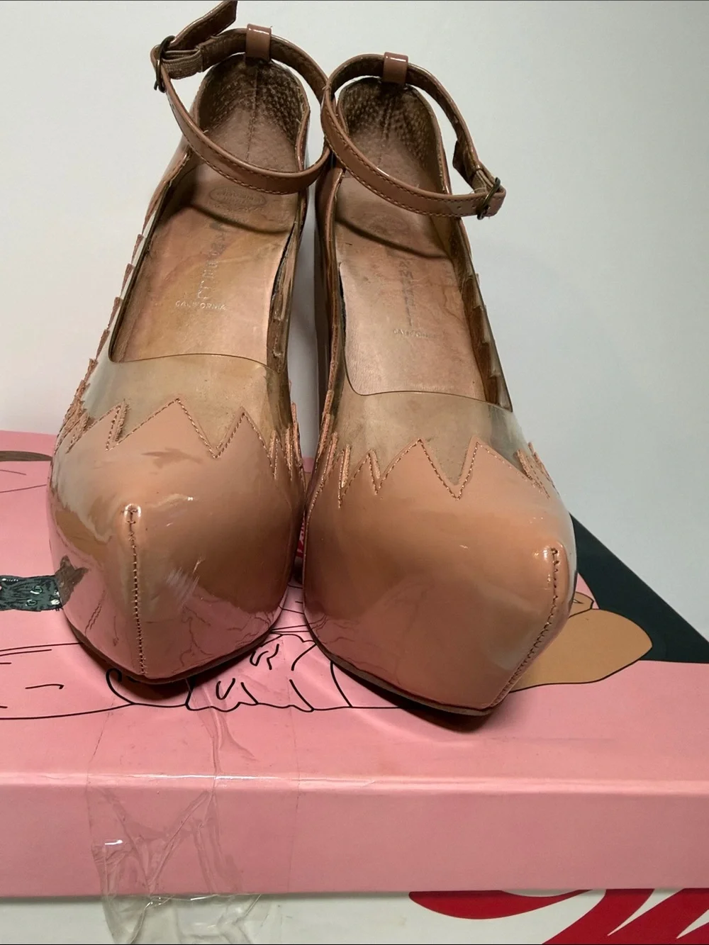 Jeffrey Campbell - Nude Patent Platform Wedge Pumps with Ankle Strap